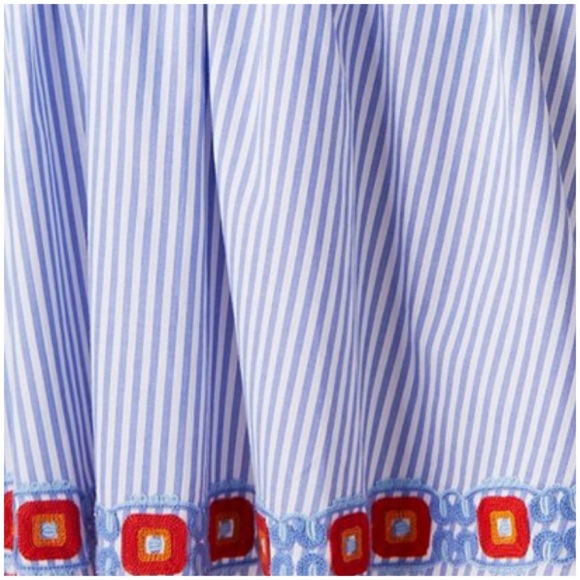 TORY BURCH Oxford Stripe Embroider Hem Grace Skirt, Blue Dusk and White, Size XL - Picture 4 of 8